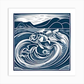 Linocut Fish In The Sea 5 Art Print