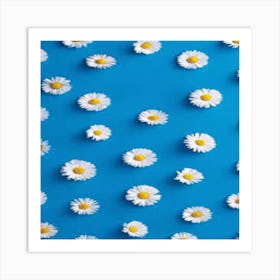 Daisies On Blue Background Art Print