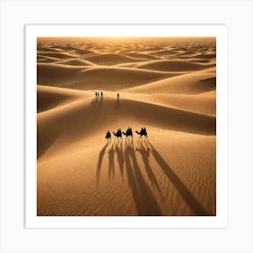 2 Desert Nomads An Evocative Image Of Desert Nomads Traveling On Camels Through Vast Sand Dunes With 535786506 Art Print