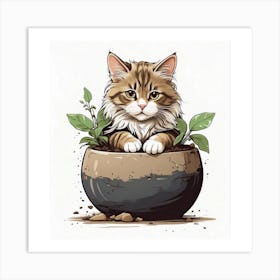 Cat In A Pot Canvas Print Art Print