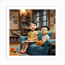 Nobita and shizuka Art Print