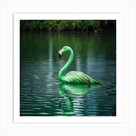 Firefly Whimsical Green Flamingo Gliding On A Glass Lake 54520 (2) Art Print