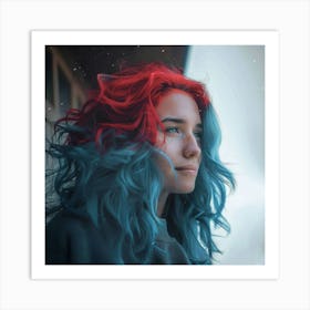 Blue And Red Hair Art Print