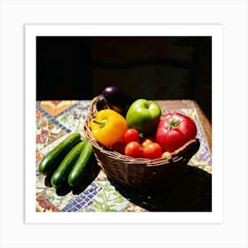 Basket Of Ripe Fresh Farm Harvest Overflowing With Assorted Vegetables And Fruits Vibrant Purple E Art Print