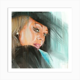 Lady with black hat Art Print