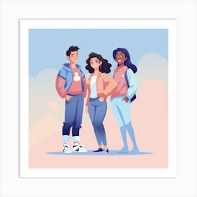 Illustration Of A Group Of Friends Art Print