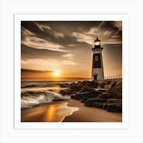 Lighthouse At Sunset 36 Art Print