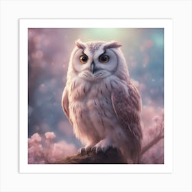 Dreamy Portrait Of A Cute Owl In Magical Scenery, Pastel Aesthetic, Surreal Art, Hd, Fantasy, Fairyt Art Print