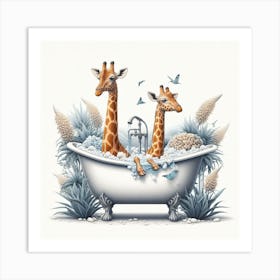 Bathing Giraffes Art Print