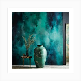 An Old Antique Vase Crafted From Green Marble Standing Majestically Against A Cool Backdrop Showc Art Print