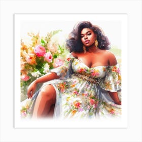 Woman In Floral Dress Art Print