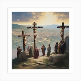 A Historically Accurate Oil Paint Styled Rendition Of The Crucifixion Of Jesus At Golgotha Featuri 549316415 Art Print