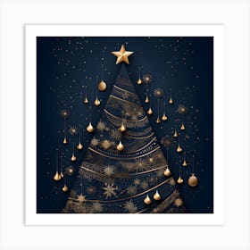 Christmas Tree On Blue Background 3 Art Print