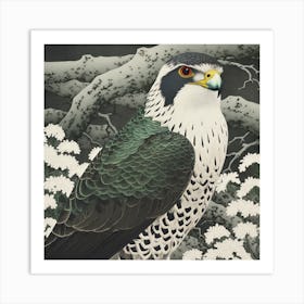 Ohara Koson Inspired Bird Painting Falcon 7 Square Art Print