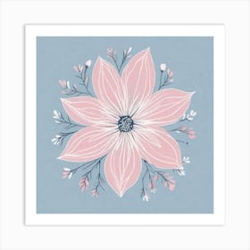 A White And Pink Flower In Minimalist Style Square Composition 394 Art Print