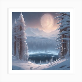 Winter Forest With Visible Horizon And Stars From Above Professional Ominous Concept Art By Artge (1) Art Print