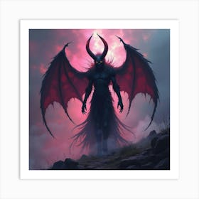 Demon With Dark Aura In A Vibrant Watercolor Realm, Eerie And Mystic 1 Art Print