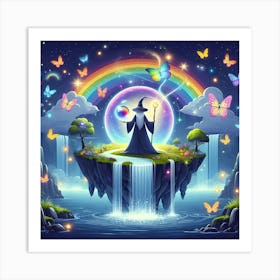 Wizard With Rainbow And Butterflies Art Print