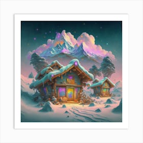 Mountain village snow wooden 6 4 Art Print