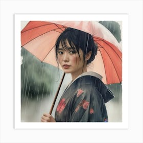 Japanese Woman In The Rain Two 1 Art Print