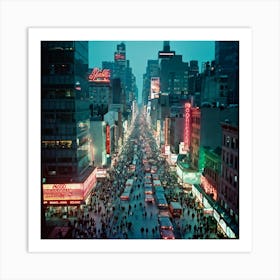 An Aerial View Capturing The Pulsating Energy Of Bustling City Life Dense Clusters Of People Engage Art Print