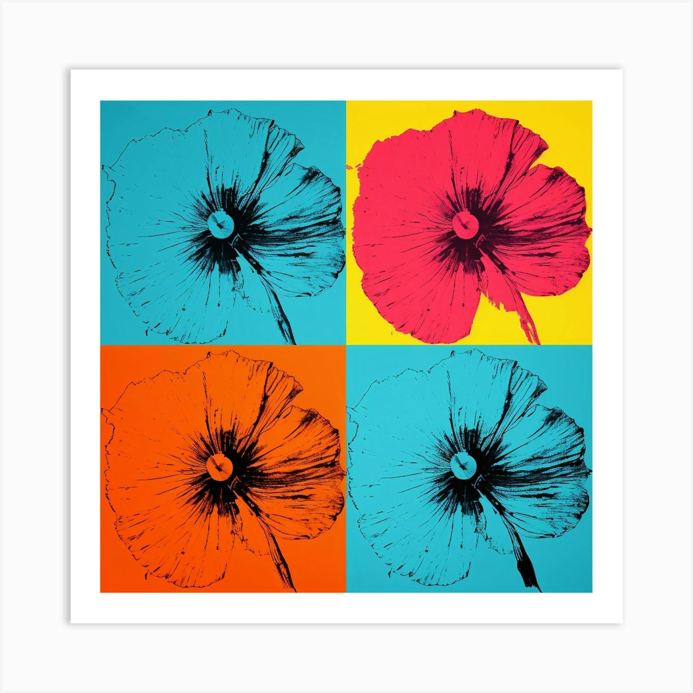 Andy Warhol Style Pop Art Flowers Flax Flower Square Art Print by Botanic  Studio Fy