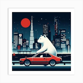 Polar Bear On A Car Art Print