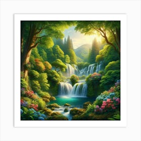 Waterfall In The Forest 35 Art Print