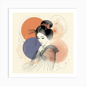 Japan Traditional Geisha Illustration By Ad 120 Art Print