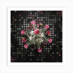 Vintage Agatha Rose in Bloom Flower Wreath on Dot Bokeh Pattern n.0367 Art Print