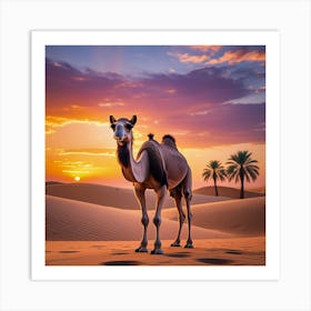 Camel In The Desert At Sunset 1 Affiche