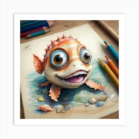 Cute Fish Drawing Art Print