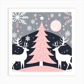 Christmas Tree And Deer, Rein deer, Christmas Tree art, Christmas Tree, Christmas vector art, Vector Art, Christmas art, Christmas, two Art Print