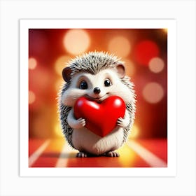 A Cute Hedgehog Holding A Heart Art Print