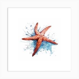 Starfish Sketch With Ink Splash Effect 1 Art Print