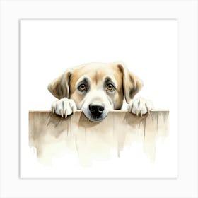 Dog Peeking Over Fence Art Print