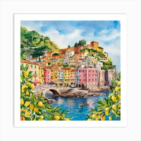 Amalfi View With Lemons Travel Painting Italy (6) 1 Art Print