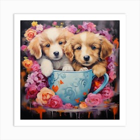 Two Puppies In A Teacup Art Print