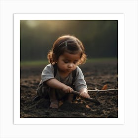 Little Girl Playing In The Dirt Art Print