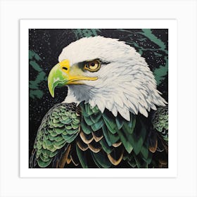 Ohara Koson Inspired Bird Painting Bald Eagle 1 Square Art Print