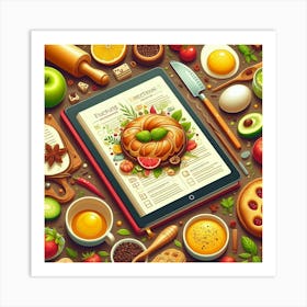 3d Illustration Of A Tablet And Food Art Print