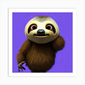 Cute Sloth On A Purple Background Illustration Art Print