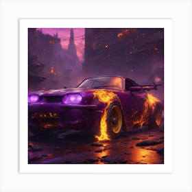 Purple Car On Fire Art Print