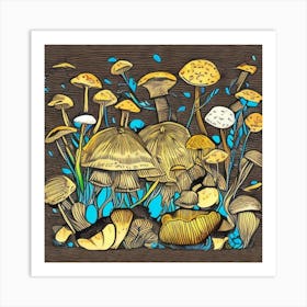 Mushrooms In The Forest Art Print