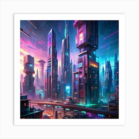 Futuristic Neon Cityscape Art Print