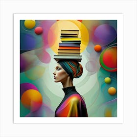 Poised and Intellectual: Surreal Book Stacking Art Print