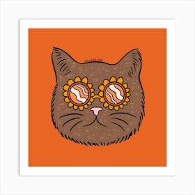 Brown Groovy Cat Art Print