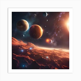 Space Landscape With Planets Art Print