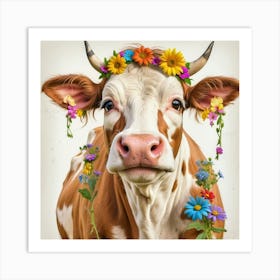 Cow With Flowers 7 Art Print