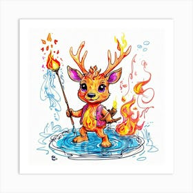 Deer With Fire 3 Art Print